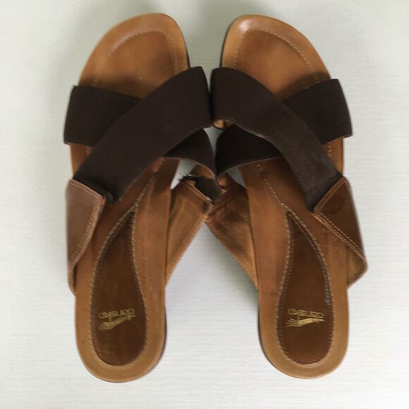 Dansko Sandals Size 41 10.5-11 US Ava Wedge Slide Elastic Cross-Strap Brown/Tan - Picture 8 of 11